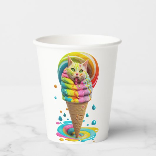 Niedliches Cat Ice Creme Cone farbig Pappbecher (Vorderseite)