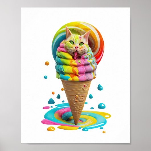 Niedliches Cat Ice Creme Cone farbig Poster (Vorne)