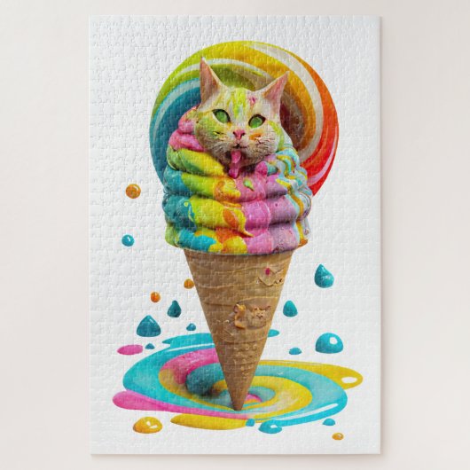 Niedliches Cat Ice Creme Cone farbig Puzzle (Vertikal)