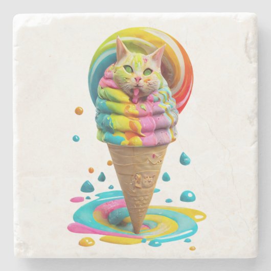 Niedliches Cat Ice Creme Cone farbig Steinuntersetzer (Vorderseite)