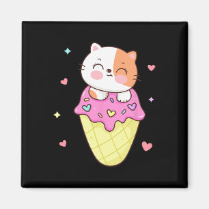 Niedliches Cat Ice Creme Shirt Anime Kawaii Kinder Magnet
