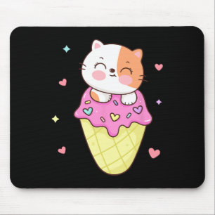 Niedliches Cat Ice Creme Shirt Anime Kawaii Kinder Mousepad