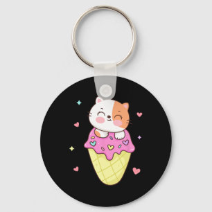 Niedliches Cat Ice Creme Shirt Anime Kawaii Kinder Schlüsselanhänger