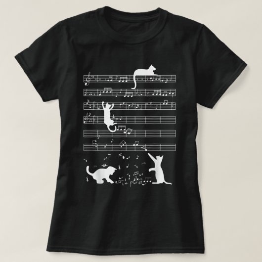Niedliches Cat Kitty Playing Musiknote Funny Cleve T-Shirt (Design vorne)
