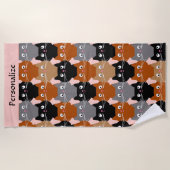 Niedliches Cat Lover Feline Faces Monogramm Strandtuch (Vorderseite)