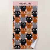 Niedliches Cat Lover Feline Faces Monogramm Strandtuch (Vorderseite)