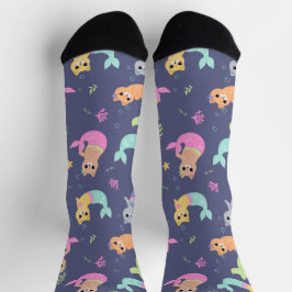 Niedliches Cat Mermaids Farbiges Illustrationsmust Socken