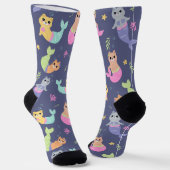 Niedliches Cat Mermaids Farbiges Illustrationsmust Socken (Gewinkelt)