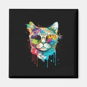 Niedliches Cat Motif Pop Kunst, Dichtung und Musik Magnet