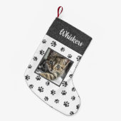 Niedliches Cat Name Foto Silver Glitzer Paw Prints Kleiner Weihnachtsstrumpf (Vorderansicht (hängend))