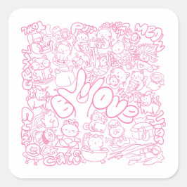 Niedliches Cat Patten mit ASL ILY-Zeichen - ASL De Quadratischer Aufkleber