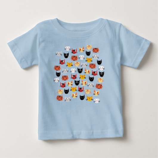 Niedliches Cat Pattern Blau Baby T-shirt (Vorderseite)