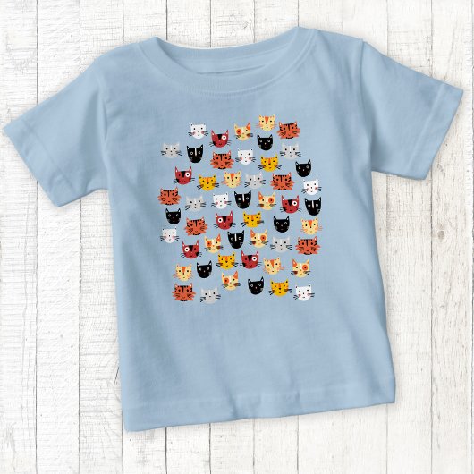 Niedliches Cat Pattern Blau Baby T-shirt
