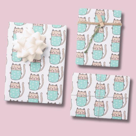 Niedliches Cat Pattern Kids Geschenkpapier Set