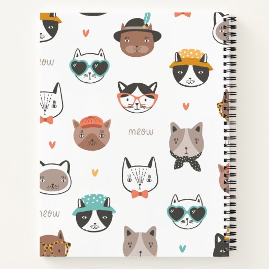 Niedliches Cat Pattern mit Namen Notebook Notizblock (Rückseite)