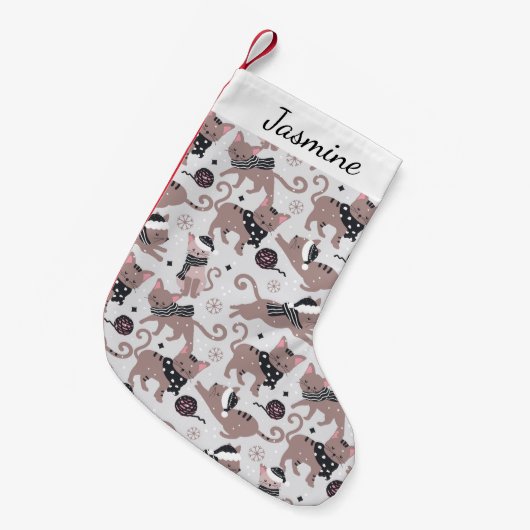 Niedliches Cat Pattern Name Weihnachten Strumpf Kleiner Weihnachtsstrumpf (Vorderansicht (hängend))