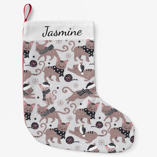 Niedliches Cat Pattern Name Weihnachten Strumpf Kleiner Weihnachtsstrumpf (Vorderseite)