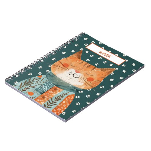 Niedliches Cat Paw-Muster auf Smaragdgrünem Indivi Notizblock (Linke Seite)