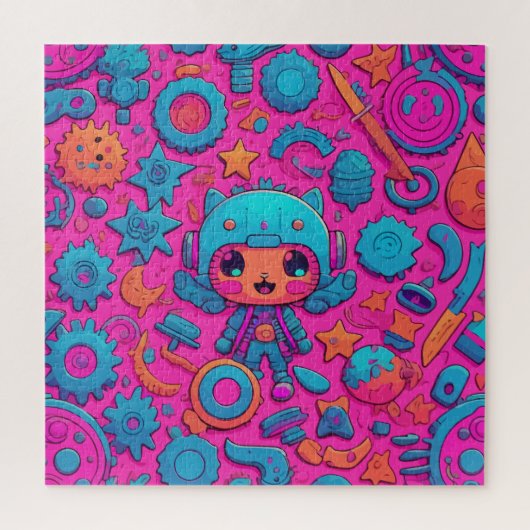 Niedliches Cat Pink-Kunstwerk Puzzle (Vertikal)