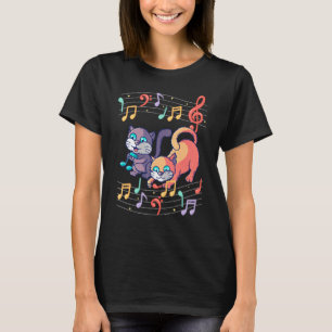 Niedliches Cat Playing Musiknote Clef Musica T-Shirt