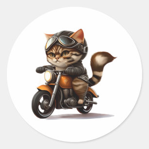 NIEDLICHES CAT-Reiten auf einem klassischen Motorr Runder Aufkleber