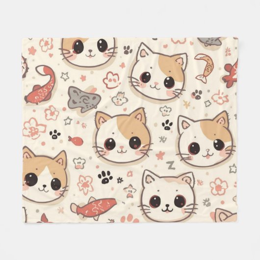 Niedliches Cat simple pet kitta Pattern Party Fleecedecke (Vorderseite (Horizontal))