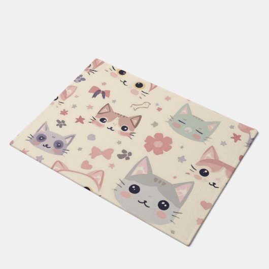 Niedliches Cat simple pet kitta Pattern Party Fußmatte (Schrägansicht)