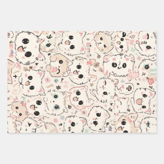 Niedliches Cat simple pet kitta Pattern Party Geschenkpapier Set (Vorderseite 2)