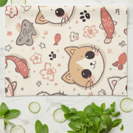 Niedliches Cat simple pet kitta Pattern Party Geschirrtuch (Gefaltet)