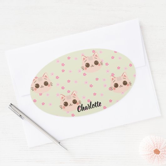 Niedliches Cat simple pet kitta Pattern Party Ovaler Aufkleber (Umschlag)
