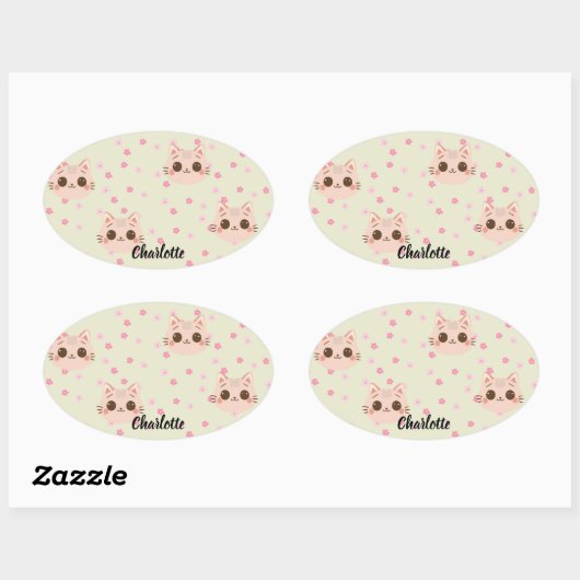 Niedliches Cat simple pet kitta Pattern Party Ovaler Aufkleber (Blatt)