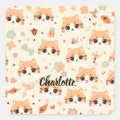 Niedliches Cat simple pet kitta Pattern Party Quadratischer Aufkleber (Vorderseite)