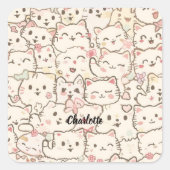 Niedliches Cat simple pet kitta Pattern Party Quadratischer Aufkleber (Vorderseite)