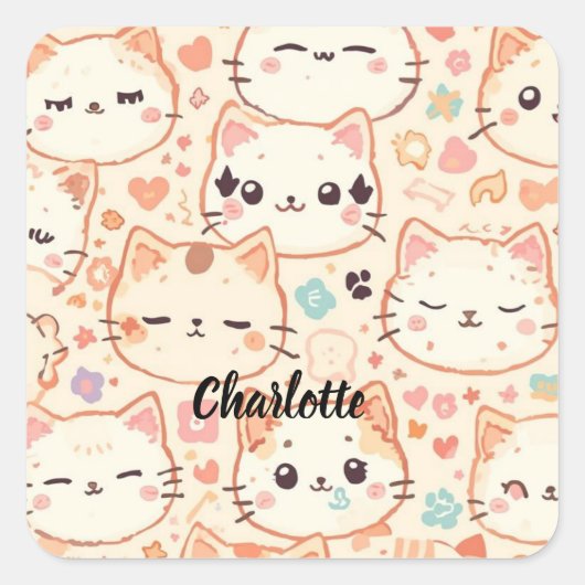 Niedliches Cat simple pet kitta Pattern Party Quadratischer Aufkleber (Vorderseite)