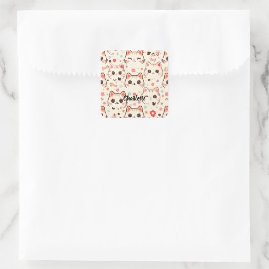 Niedliches Cat simple pet kitta Pattern Party Quadratischer Aufkleber (Tasche)