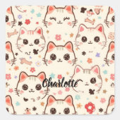 Niedliches Cat simple pet kitta Pattern Party Quadratischer Aufkleber (Vorderseite)