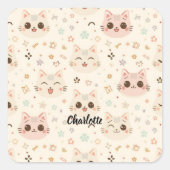 Niedliches Cat simple pet kitta Pattern Party Quadratischer Aufkleber (Vorderseite)