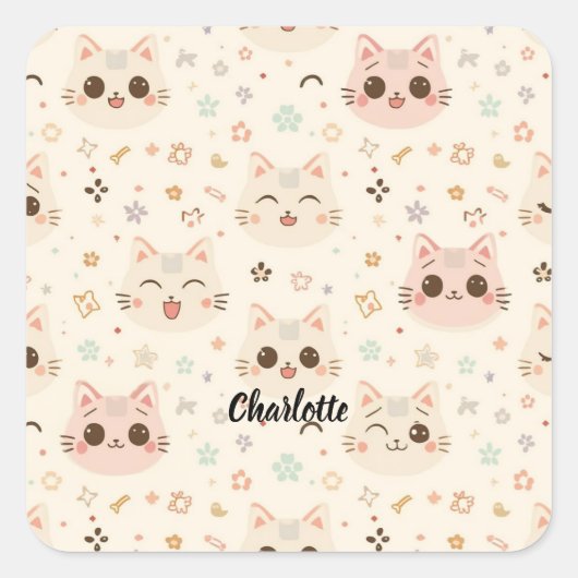 Niedliches Cat simple pet kitta Pattern Party Quadratischer Aufkleber (Vorderseite)