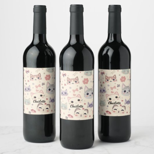 Niedliches Cat simple pet kitta Pattern Party Weinetikett (Flaschen)