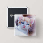 Niedliches Cat Square Foto Button (Vorne & Hinten)