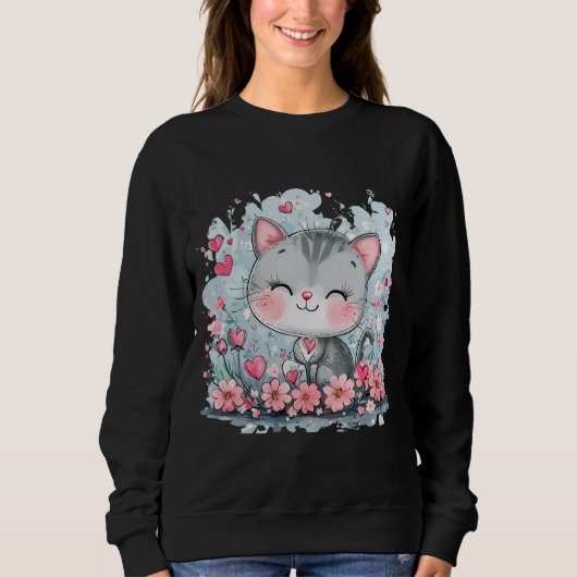 Niedliches Cat Sweatshirt - Adorable floral Kitty (Vorderseite)