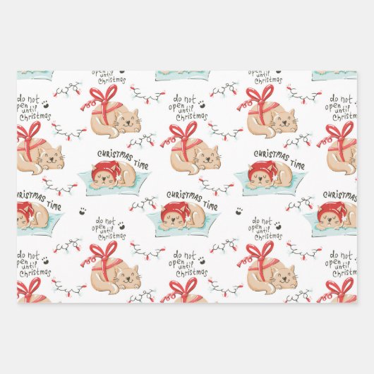 Niedliches Cat Themed MeowChristmas Pattern Geschenkpapier Set (Vorderseite)