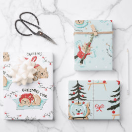 Niedliches Cat Themed MeowChristmas Pattern Geschenkpapier Set