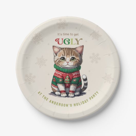 Niedliches Cat Ugly Sweater Party Pappteller (Vorderseite)