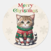 Niedliches Cat Ugly Sweater Party Runder Aufkleber (Vorderseite)