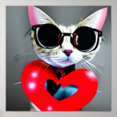 Niedliches Cat Valentine's Day Heart Blac Brille K Poster (Vorne)