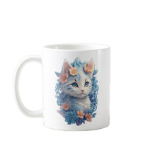 Niedliches Cat Watercolor-Gemälde mit floralem Spl