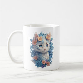Niedliches Cat Watercolor-Gemälde mit floralem Spl Kaffeetasse