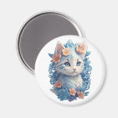 Niedliches Cat Watercolor-Gemälde mit floralem Spl Magnet (Vorderseite/Rückseite)