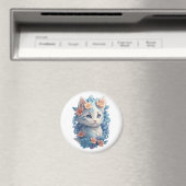 Niedliches Cat Watercolor-Gemälde mit floralem Spl Magnet (In Situ (Geschirrspüler))